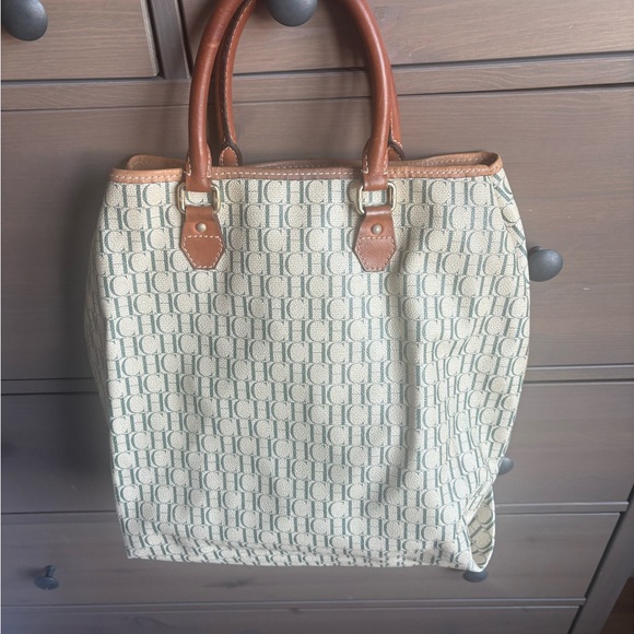 Carolina Herrera Handbags - Carolina Herrera Logo Patterned Beige and Brown Tote Bag